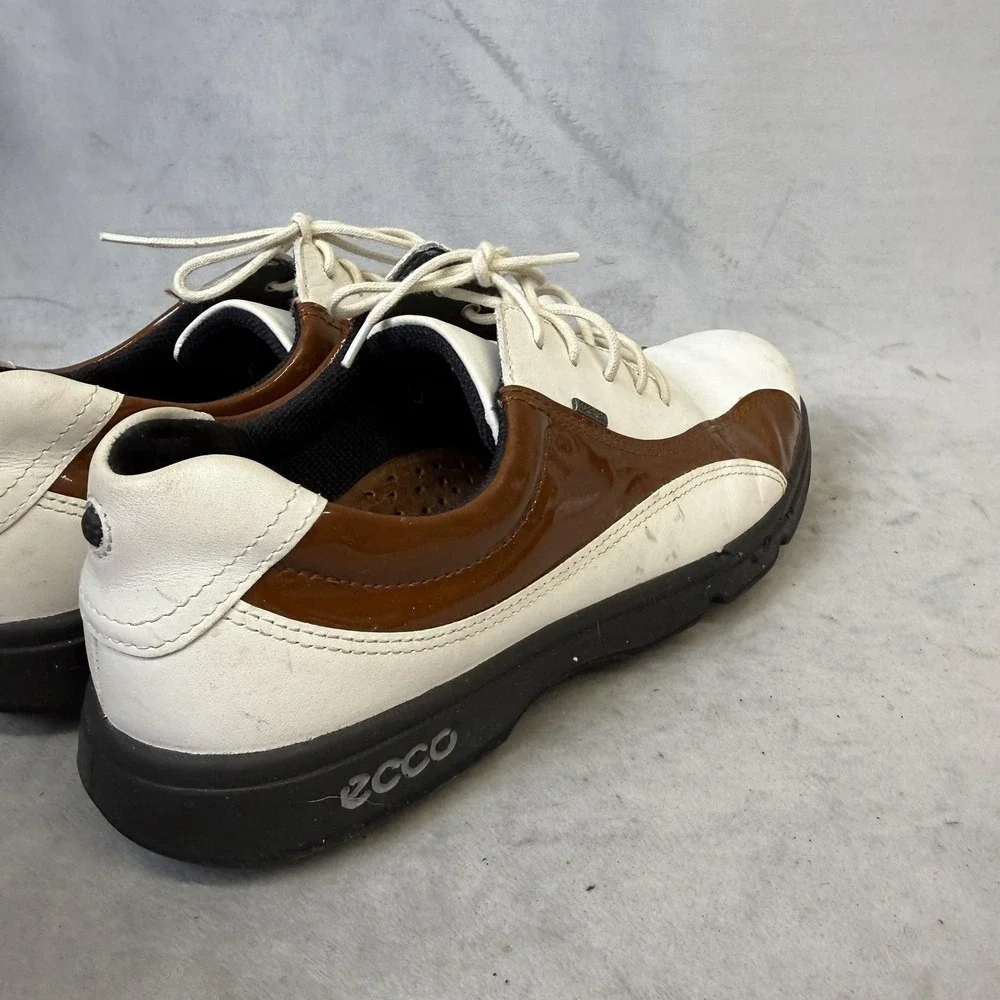 Ecco Gore-Tex‎ Golf Shoes Size 39 White Brown Leather Waterproof Spiked